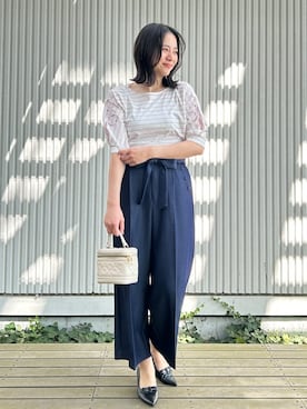 「couture brooch（クチュールブローチ）のダブルリボンパンプス（パンプス、ブラック系）」を使った、SHINOさん（レディース・164cm）の春コーディネート