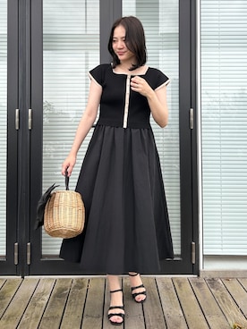 「couture brooch（クチュールブローチ）のダブルリボンサンダル（サンダル、ブラック系）」を使った、SHINOさん（レディース・164cm）の夏コーディネート