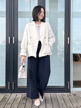 「SHOO・LA・RUE（シューラルー）の◆ドット×無地レイヤード風ワンピース（ワンピース、ホワイト系）」を使った、SHINOさん（レディース・164cm）の冬コーディネート