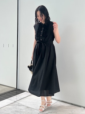 「couture brooch（クチュールブローチ）の【洗える・着映え】リネンライク シアーワンピース（ワンピース、ブラック系）」を使った、SHINOさん（レディース・164cm）の春コーディネート