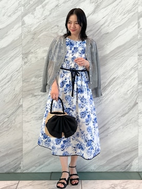 「couture brooch（クチュールブローチ）のBIGリボン付きラタンバッグ（ハンドバッグ、ブラック系）」を使った、SHINOさん（レディース・164cm）の春コーディネート