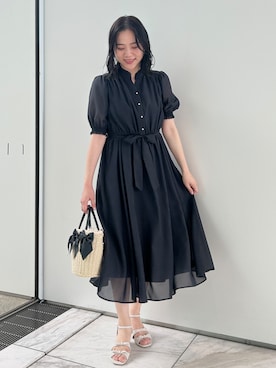 「couture brooch（クチュールブローチ）の【洗える】シアーストライプ ワンピース（ワンピース、ブルー系）」を使った、SHINOさん（レディース・164cm）の春コーディネート