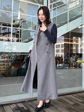 「couture brooch（クチュールブローチ）の【通勤】リネンライク ジレにもなるジャンスカ（ワンピース、グレー系）」を使った、SHINOさん（レディース・164cm）の春コーディネート