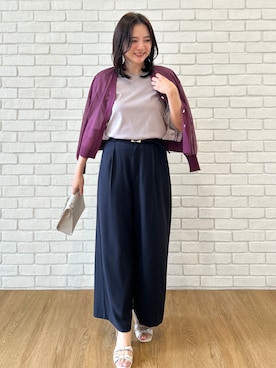 「couture brooch（クチュールブローチ）の【上品な透け感】ダブルパール調釦 愛されシアーカーディガン（カーディガン/ボレロ、ピンク系）」を使った、SHINOさん（レディース・164cm）の夏コーディネート