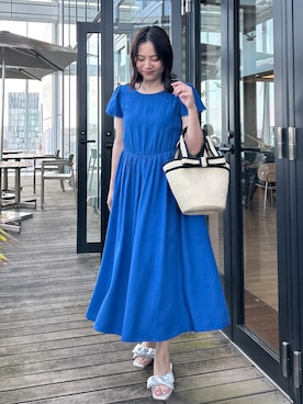「couture brooch（クチュールブローチ）の【洗える】バックリボンOP（ワンピース、ブルー系）」を使った、SHINOさん（レディース・164cm）の春コーディネート