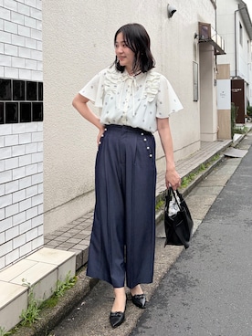 「couture brooch（クチュールブローチ）のダブルリボンパンプス（パンプス、ブラック系）」を使った、SHINOさん（レディース・164cm）の春コーディネート