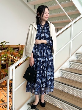 「SHOO・LA・RUE（シューラルー）の◆ドット×無地レイヤード風ワンピース（ワンピース、ブラック系）」を使った、SHINOさん（レディース・164cm）の冬コーディネート