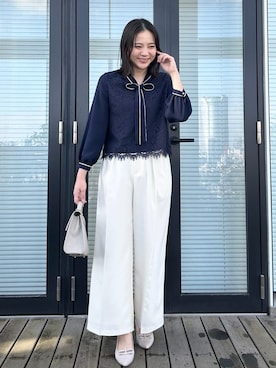 「SHOO・LA・RUE（シューラルー）の◆ドット×無地レイヤード風ワンピース（ワンピース、ホワイト系）」を使った、SHINOさん（レディース・164cm）の春コーディネート