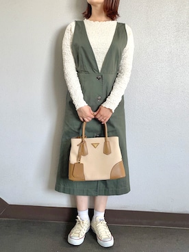 「STRAWBERRY-FIELDS（ストロベリーフィールズ）のアイテム（ジャンパースカート）」を使った、ゆぴぴぴさん（レディース・155cm）の春コーディネート