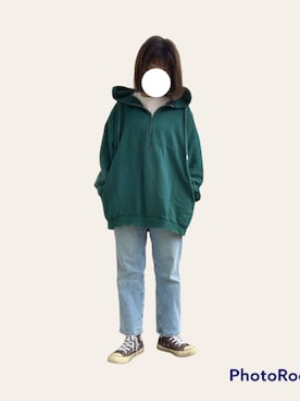 「H&M（エイチ・アンド・エム）のアイテム（デニムパンツ、その他）」を使った、miさん（レディース・151cm）の秋コーディネート