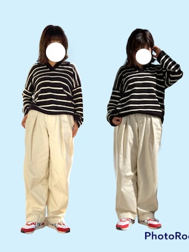 「ボーダーニット」｜「アイテム（チノパンツ）」を使った、miさん（レディース・151cm）の秋コーディネート