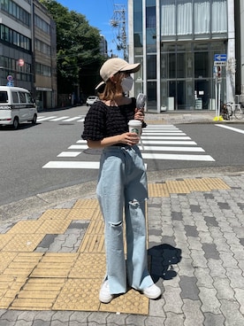 「one after another NICE CLAUP（ワンアフターアナザーナイスクラップ）のアイテム（キャップ）」を使った、miyuuさん（レディース・155cm）の夏コーディネート