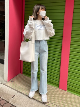 「one after another NICE CLAUP（ワンアフターアナザーナイスクラップ）のアイテム（デニムパンツ）」を使った、miyuuさん（レディース・155cm）の春コーディネート
