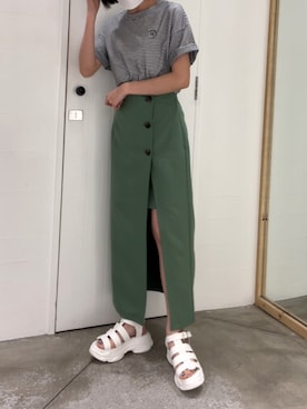 「one after another NICE CLAUP（ワンアフターアナザーナイスクラップ）のスニーカー底グルカサンダル（サンダル）」を使った、miyuuさん（レディース・155cm）の春コーディネート