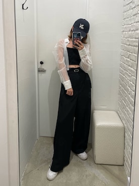 「one after another NICE CLAUP（ワンアフターアナザーナイスクラップ）のアイテム（キャップ）」を使った、miyuuさん（レディース・155cm）の夏コーディネート