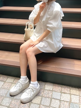 「襟付きトップス」｜「アイテム（その他シューズ）」を使った、miyuuさん（レディース・155cm）の春コーディネート
