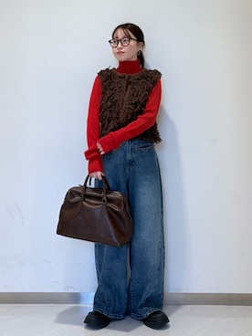 「アイテム（ボストンバッグ）」を使った、さやかさん（レディース・152cm）の冬コーディネート