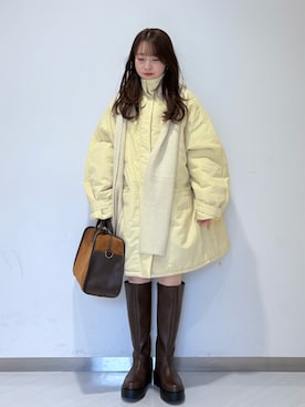 「アイテム（ボストンバッグ）」を使った、さやかさん（レディース・152cm）の秋コーディネート