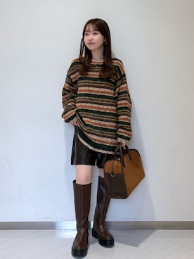 「アイテム（ボストンバッグ）」を使った、さやかさん（レディース・152cm）の秋コーディネート