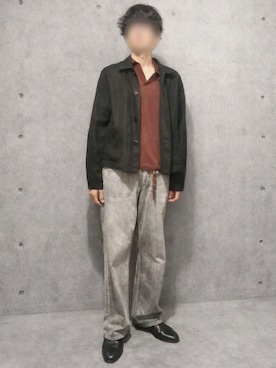 「LIDNM（リドム）のLINEN CROPPED CHORE JACKET（ブルゾン、ブラック系）」を使った、Siyouさん（メンズ・172cm）の秋コーディネート