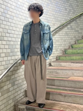 「LIDNM（リドム）のDenim Western Shirt（シャツ/ブラウス、ブルー系）」を使った、Siyouさん（メンズ・172cm）の秋コーディネート