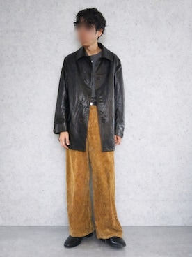 「LIDNM（リドム）のLamb Veg Car Coat
¥ 66,000（ジャケット/アウター、ブラック系）」を使った、Siyouさん（メンズ・172cm）の秋コーディネート