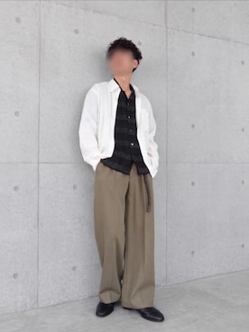 「LIDNM（リドム）のLinen Shirt
¥ 19,800（シャツ/ブラウス、ホワイト系）」を使った、Siyouさん（メンズ・172cm）の秋コーディネート