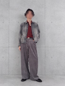 「LIDNM（リドム）のFog Washed Chore Jacket（デニムジャケット、ブラック系）」を使った、Siyouさん（メンズ・172cm）の秋コーディネート