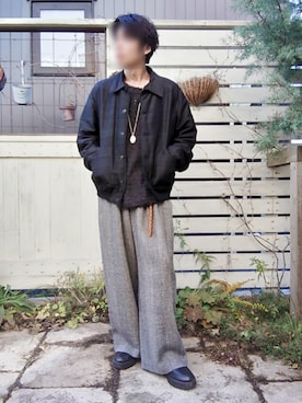 「LIDNM（リドム）のWOOL LINEN OXFORD BAGS（その他パンツ）」を使った、Siyouさん（メンズ・172cm）の秋コーディネート