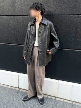 「LIDNM（リドム）のLamb Veg Car Coat
¥ 66,000（ジャケット/アウター、ブラック系）」を使った、Siyouさん（メンズ・172cm）の秋コーディネート