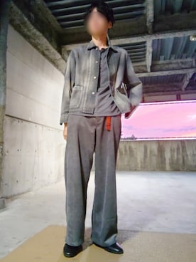 「LIDNM（リドム）のFog Washed Chore Jacket（デニムジャケット、ブラック系）」を使った、Siyouさん（メンズ・172cm）の秋コーディネート