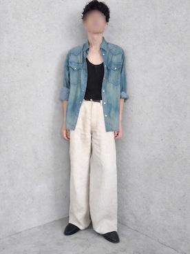 「WYM LIDNM（ウィム バイ リドム）のLEATHER WESTERN BELT（ベルト）」を使った、Siyouさん（メンズ・172cm）の夏コーディネート