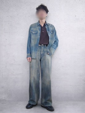 「LIDNM（リドム）のDenim Western Shirt（シャツ/ブラウス、ブルー系）」を使った、Siyouさん（メンズ・172cm）の春コーディネート