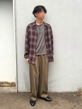 「LIDNM（リドム）のRAYON OMBRE WESTERN SHIRT（シャツ/ブラウス、ブラウン系）」を使った、Siyouさん（メンズ・172cm）の秋コーディネート