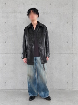 「LIDNM（リドム）のLamb Veg Car Coat
¥ 66,000（ジャケット/アウター、ブラック系）」を使った、Siyouさん（メンズ・172cm）の秋コーディネート