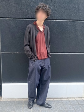 「LIDNM（リドム）のW/Si/Ca 18G Crew Cardigan
¥ 19,800（カーディガン/ボレロ、ブラック系）」を使った、Siyouさん（メンズ・172cm）の秋コーディネート