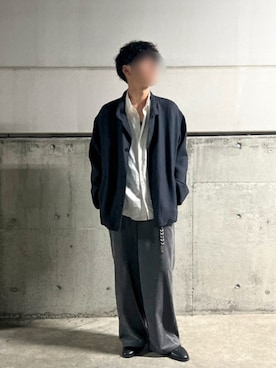 「LIDNM（リドム）のWOOL MILLED REVER BLOUSON（ブルゾン、グレー系）」を使った、Siyouさん（メンズ・172cm）の秋コーディネート