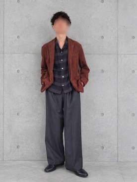 「LIDNM（リドム）のGoat Suede Tailored Jacket（テーラードジャケット、ブラウン系）」を使った、Siyouさん（メンズ・172cm）の秋コーディネート