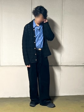 「LIDNM（リドム）のCrochet Knit Lounge Jacket
¥ 18,700（ジャケット/アウター、ブラック系）」を使った、Siyouさん（メンズ・172cm）の秋コーディネート