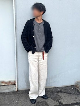 「LIDNM（リドム）のCrochet Knit Lounge Jacket
¥ 18,700（ジャケット/アウター、ブラック系）」を使った、Siyouさん（メンズ・172cm）の秋コーディネート