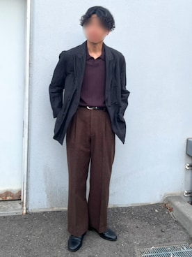 「LIDNM（リドム）のSILK LINEN SUCKER JACKET（テーラードジャケット、ブラック系）」を使った、Siyouさん（メンズ・172cm）の秋コーディネート