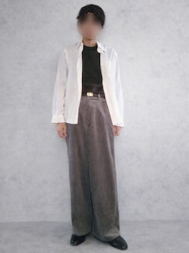 「LIDNM（リドム）のLinen Shirt
¥ 19,800（シャツ/ブラウス、ホワイト系）」を使った、Siyouさん（メンズ・172cm）の秋コーディネート