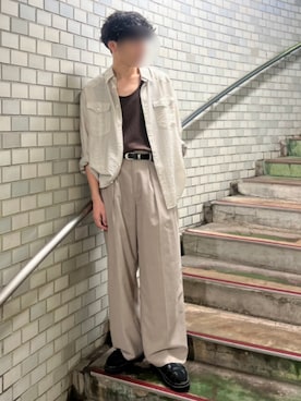 「LIDNM（リドム）のアイテム（スラックス）」を使った、Siyouさん（メンズ・172cm）の夏コーディネート