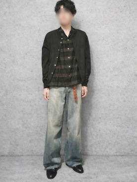 「LIDNM（リドム）のW/Si/Ca 18G Crew Cardigan
¥ 19,800（カーディガン/ボレロ、ブラック系）」を使った、Siyouさん（メンズ・172cm）の秋コーディネート
