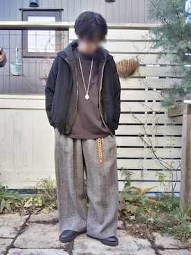 「LIDNM（リドム）のWOOL LINEN OXFORD BAGS（その他パンツ）」を使った、Siyouさん（メンズ・172cm）の秋コーディネート