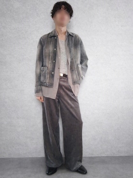 「LIDNM（リドム）のFog Washed Chore Jacket（デニムジャケット、ブラック系）」を使った、Siyouさん（メンズ・172cm）の秋コーディネート