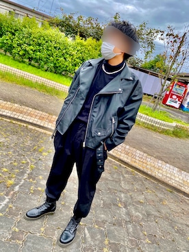 「G.O.C（ジーオーシー）のアイテム（ライダースジャケット）」を使った、TOMKさん（メンズ・178cm）の秋コーディネート
