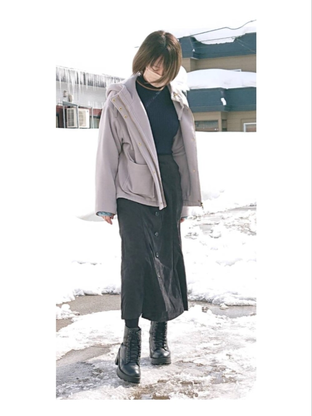 「プチプラ、GU、冬コーデ、ロングスカート、シンプルコーデ」｜「REDYAZELのアイテム（トップス、ブラック系）」を使った、ゆうさん（レディース・158cm）の冬コーディネートの1枚目の写真