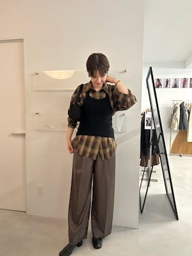 「SHENERY（シーナリー）のバックボタンチェックシャツ（シャツ/ブラウス、ブラック系）」を使った、GOTOU_171cmさん（レディース・172cm）の夏コーディネート