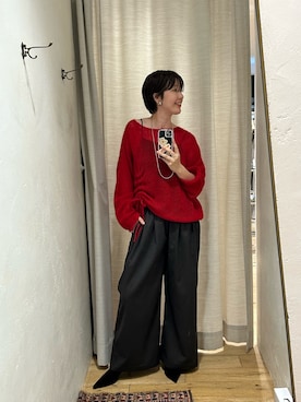 「SHENERY（シーナリー）のシアーギャザーニット（ニット/セーター、レッド系）」を使った、GOTOU_171cmさん（レディース・172cm）の夏コーディネート